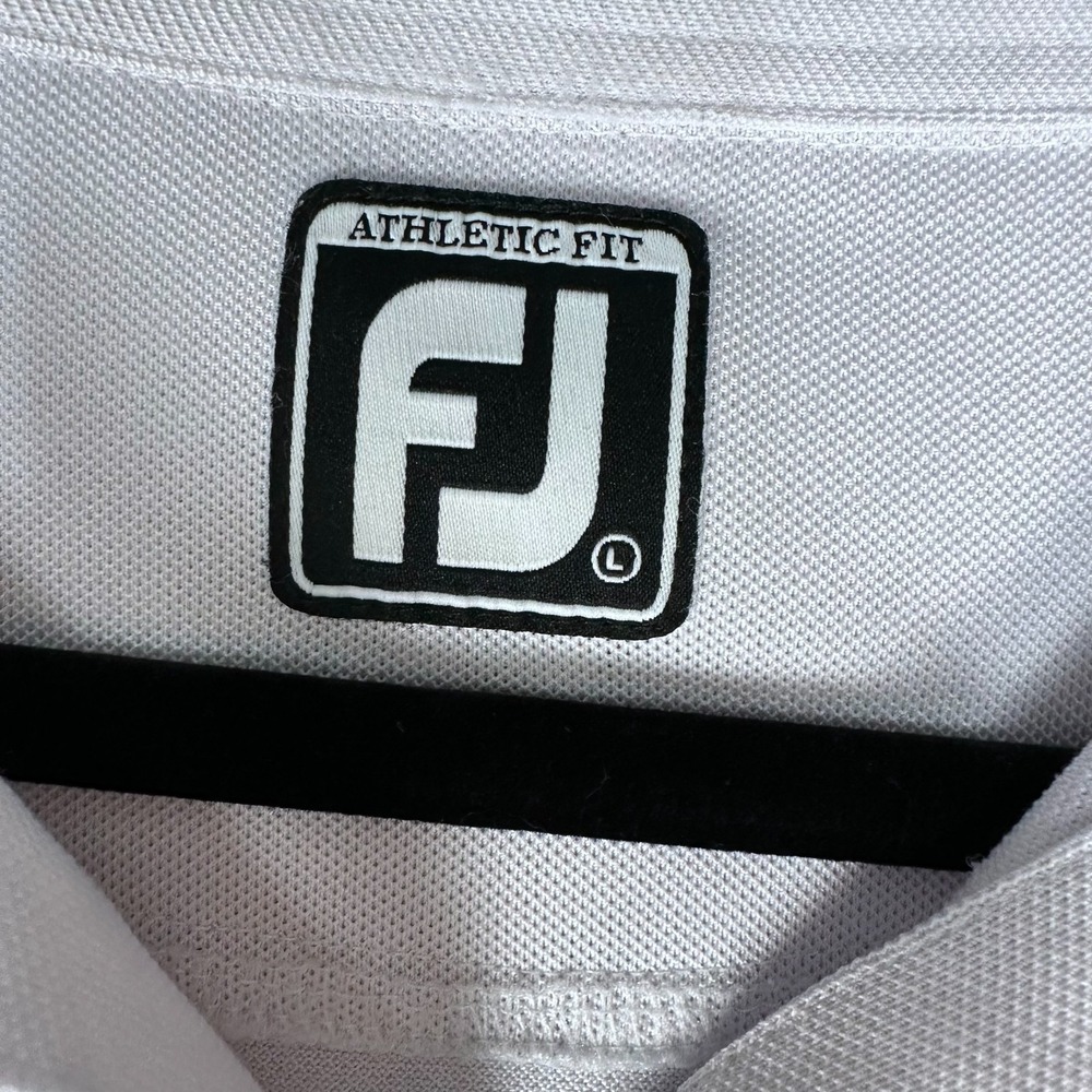 Footjoy FJ Polo Shirt Mens Large White Stripe Athletic Fit Golf Performance Logo - Picture 2 of 10